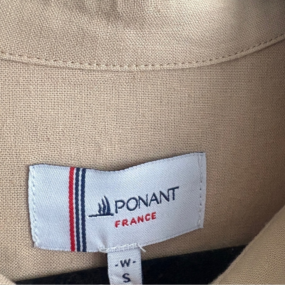 Ponant France Linen Blend Tan Long Sleeve Button Down Dress With Belt Size Small - Picture 8 of 10